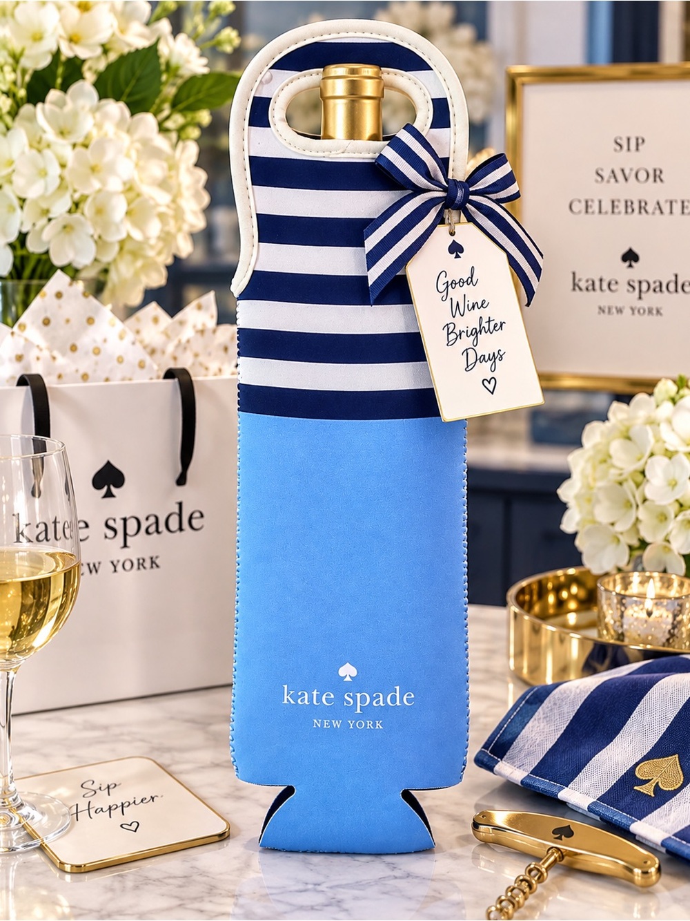 Kate Spade Wine Bottle Carrier Koozie NEW